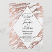 バラ金ゴールドホワイトマモダンーブル婚約 招待状 (正面/裏面)