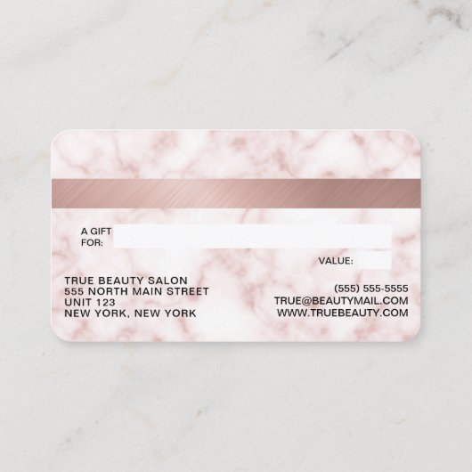 バラ金ゴールドホワイトマーブルグリッターラッシュクレジット 名刺 (裏面)