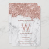 バラ金ゴールドホワイトマーブルグリッター任意の年誕生日 招待状 (正面/裏面)