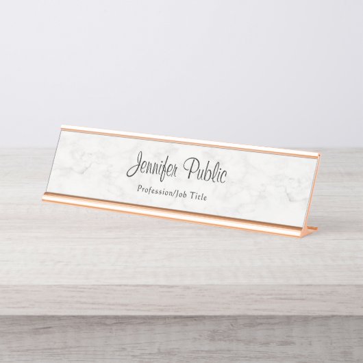 バラ金ゴールドホワイトマーブルシモダンックテンプレート デスクネームプレート (正面)