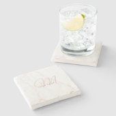 バラ金ゴールドホワイトマーブルストーンイニシャル ストーンコースター (横)