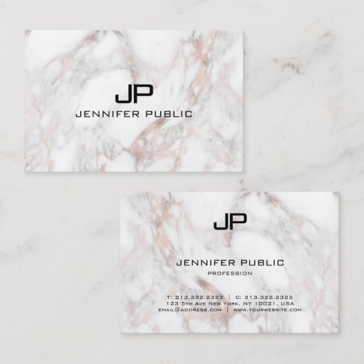 バラ金ゴールドホワイトマーブルモノグラモダンムエレガント 名刺 (正面/裏面)