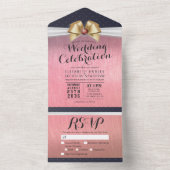 バラ金ゴールドホワイトリボンレッドダイヤモンドウェディングRSVP オールインワン招待状 (内側)