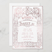 バラ金ゴールドホワイトヴィンテージビクトリアンデコスウィート16 招待状 (正面/裏面)