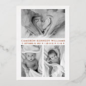 バラ金ゴールドホワイト3フォトハローベビー生まれたばかりの誕生 箔招待状 (正面)