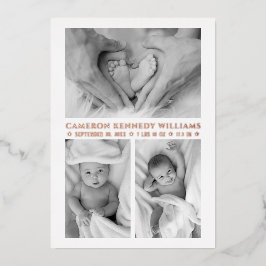 バラ金ゴールドホワイト3フォトハローベビー生まれたばかりの誕生 箔招待状