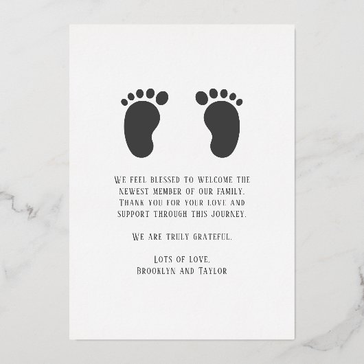 バラ金ゴールドホワイト3フォトハローベビー生まれたばかりの誕生 箔招待状 (裏面)