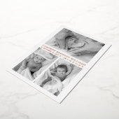 バラ金ゴールドホワイト3フォトハローベビー生まれたばかりの誕生 箔招待状 (回転した状態)