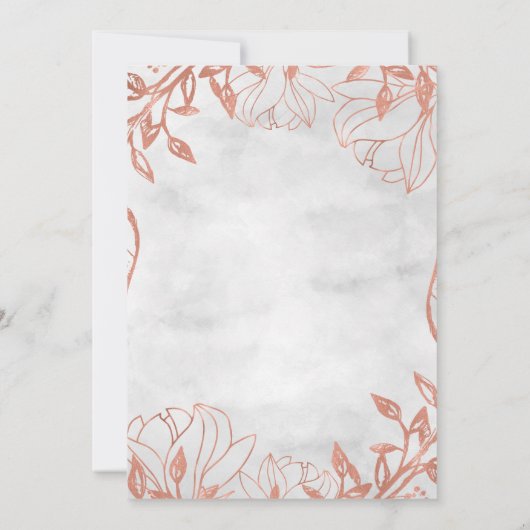 バラ金ゴールドボタニカルフローラグレイ結婚式招待状 招待状 (裏面)