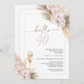 バラ金ゴールドボホドライフローラパンパス40歳の誕生日 招待状 (正面/裏面)