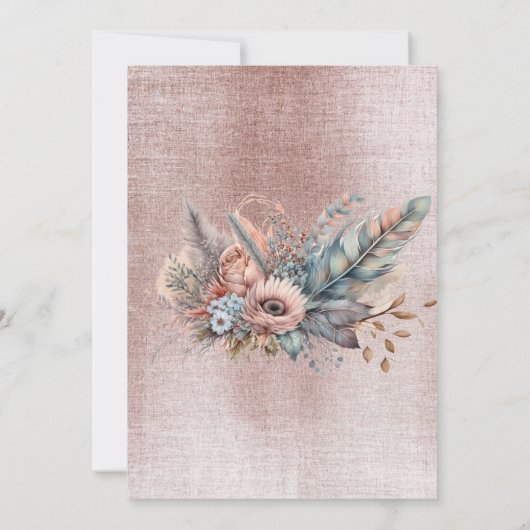 バラ金ゴールドボホフローラフェザーウェディングシャワー 招待状 (裏面)