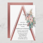 バラ金ゴールドボホフローラフェザーカップルシャワー 招待状 (正面/裏面)