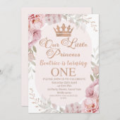 バラ金ゴールドボホフローラプリンセスクラウン1st誕生日 招待状 (正面/裏面)