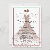 バラ金ゴールドボールガウン&ティアラキンセニェラ誕生日 招待状 (正面)