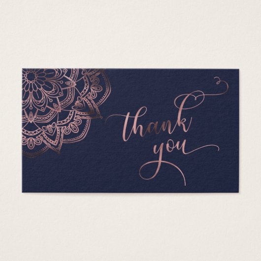 バラ金ゴールドマンダラオンネイビーブルーサンキューメッセージカード (正面)