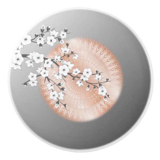 バラ金ゴールドマンダラグレイさくらんぼブロッサムフローラ セラミックノブ (正面)