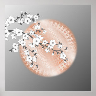 バラ金ゴールドマンダラグレーさくらんぼの花 ポスター