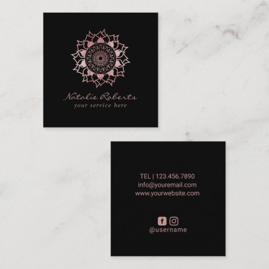 バラ金ゴールドマンダラフラワーロゴ美しいサロンスパ スクエア名刺 (正面/裏面)