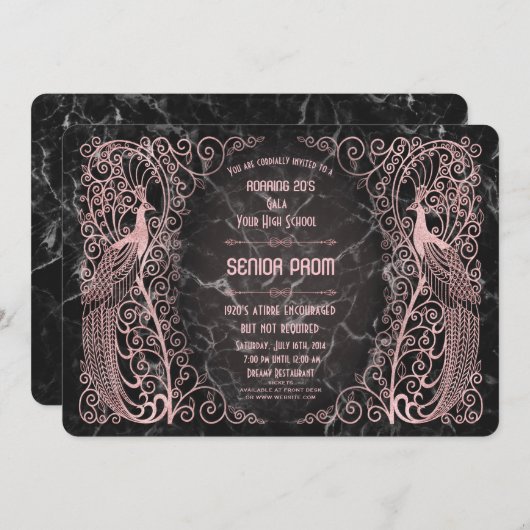 バラ金ゴールドマーブルアールデコピーコックスシニアプロム 招待状 (正面/裏面)