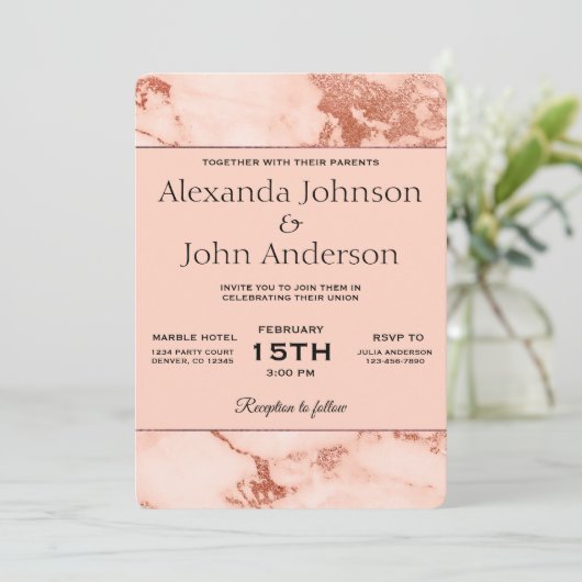 バラ金ゴールドマーブルエレガントウェディング招待状 招待状 (スタンド正面)