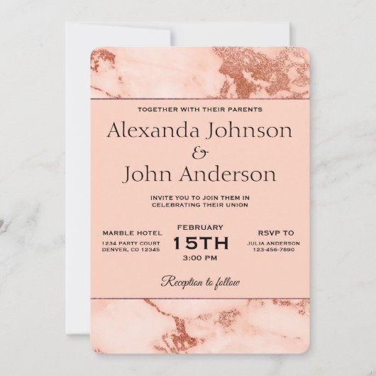 バラ金ゴールドマーブルエレガントウェディング招待状 招待状 (正面)