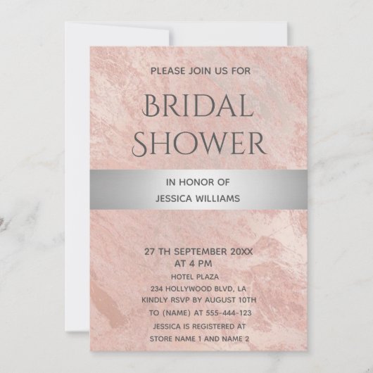 バラ金ゴールドマーブルシルバーストライプブライダルシャワー 招待状 (正面)