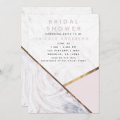 バラ金ゴールドマーブルスワール赤面ピンクブライダルシャワー 招待状 (正面/裏面)