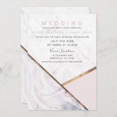 バラ金ゴールドマーブルスワール赤面ピンク結婚ズ 招待状 (正面/裏面)