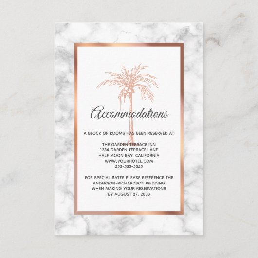 バラ金ゴールドマーブルパームツリ結婚ーの宿泊 エンクロージャーカード (正面)