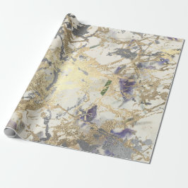 バラ金ゴールドマーブルピーチ赤面グレイコテージ ラッピングペーパー