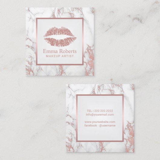 バラ金ゴールドマーブルメイクアップアーティスト美しいサロン スクエア名刺 (正面/裏面)