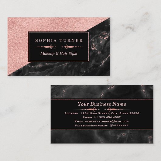 バラ金ゴールドマーブルメークアップアーティスト美容師 名刺 (正面/裏面)