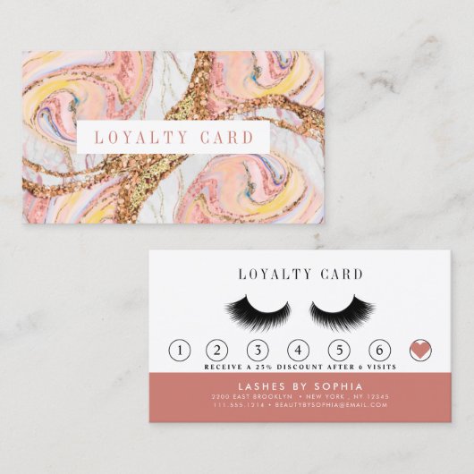バラ金ゴールドマーブルラッシュブロウ化粧アーティスト ロイヤリティカード (正面/裏面)