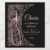 バラ金ゴールドマーブルーアールデコ結婚孔雀 ワインラベル (シングルラベル)