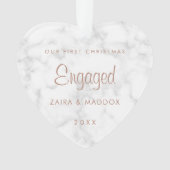 バラ金ゴールドマーブルー初めてのクリスマス 婚約した オーナメント (正面)