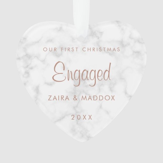 バラ金ゴールドマーブルー初めてのクリスマス 婚約した オーナメント (正面)