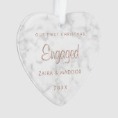 バラ金ゴールドマーブルー初めてのクリスマス 婚約した オーナメント (正面)