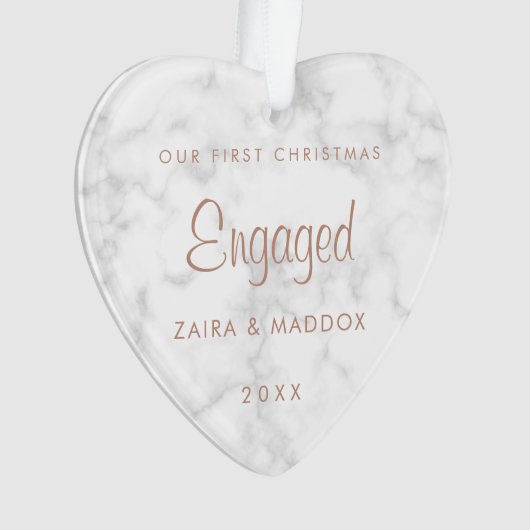バラ金ゴールドマーブルー初めてのクリスマス 婚約した オーナメント (正面)