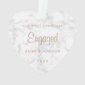 バラ金ゴールドマーブルー初めてのクリスマス 婚約した オーナメント (裏面)