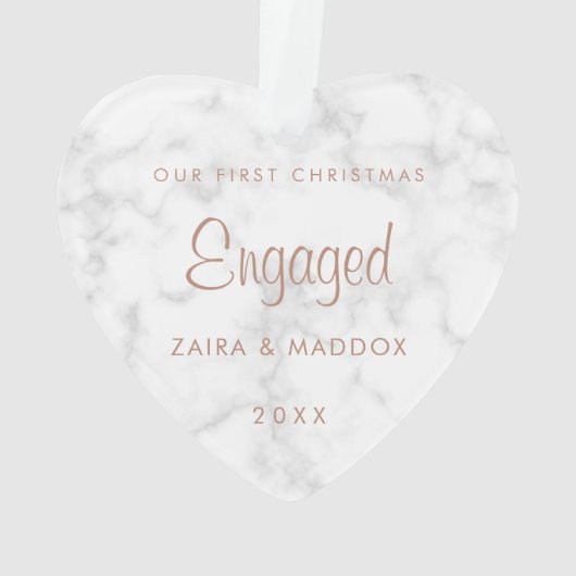 バラ金ゴールドマーブルー初めてのクリスマス 婚約した オーナメント (裏面)