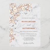 バラ金ゴールドマーブル |さくらんぼ結婚の花 箔招待状 (正面)