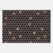 バラ金ゴールドミツバチとハニカムオンブラック ラッピングペーパーシート (正面)