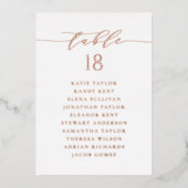 バラ金ゴールドミニマル結婚リストスクリプトのシーティングカード 箔招待状 (正面)