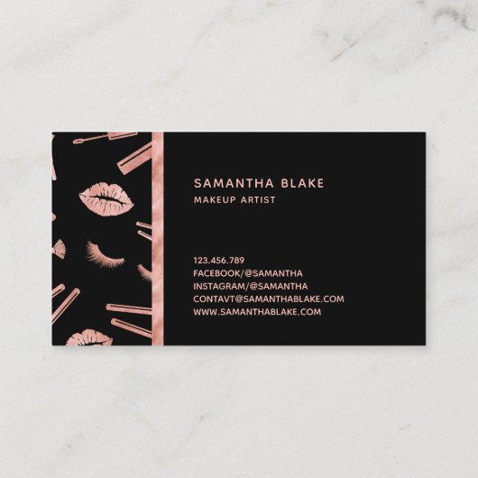 バラ金ゴールドメイクアップアーティストの口紅リップスティック目 名刺 (裏面)