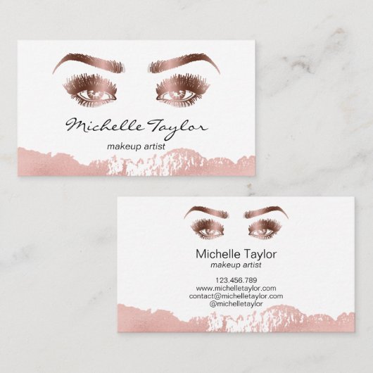 バラ金ゴールドメイクアップアーティストまつげ眉目 名刺 (正面/裏面)