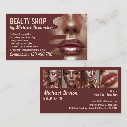 バラ金ゴールドメイクアップ美しいサロンスタイリスト 名刺 (正面/裏面)