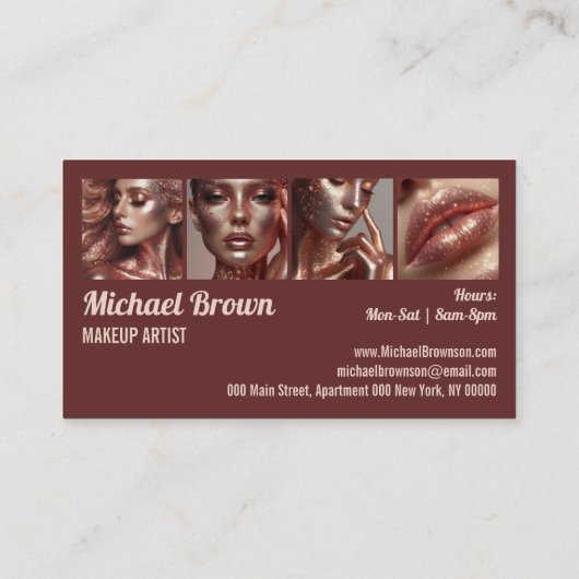 バラ金ゴールドメイクアップ美しいサロンスタイリスト 名刺 (裏面)