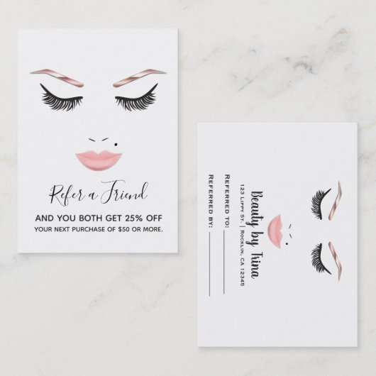 バラ金ゴールドメイクアップ顔ラッシュリップ紹介サロン 名刺 (正面/裏面)