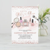 バラ金ゴールドメイクオーバー女の子の誕生日パーティーの招待 招待状 (スタンド正面)