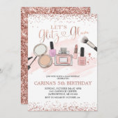 バラ金ゴールドメイクオーバー女の子の誕生日パーティーの招待 招待状 (正面/裏面)